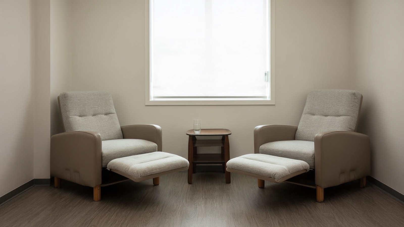 Private consultation room with two chairs and natural light